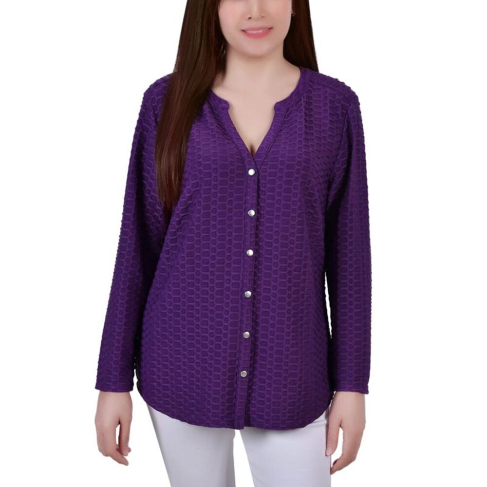 NY Collection Petite Long Sleeve Honeycomb Tunic Top